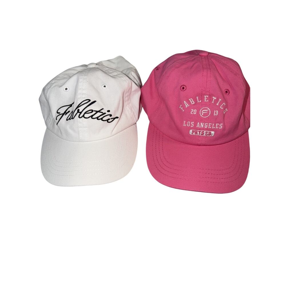 Lot Of 2 Fabletics Athletic Hat Adjustable Strap Logo Pink And White